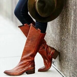 Free People Red/Brown Braided Leather Distresed boots Rare